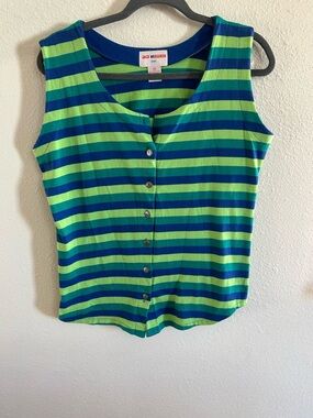 Vintage 90s Jack Mulqueen Striped Button Up Sleeveless Top Womens M